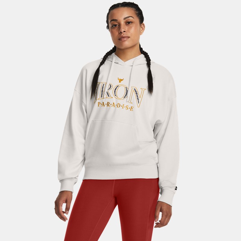 Under Armour Women's Project Rock Everyday Terry Hoodie White Clay / Midnight Navy XS